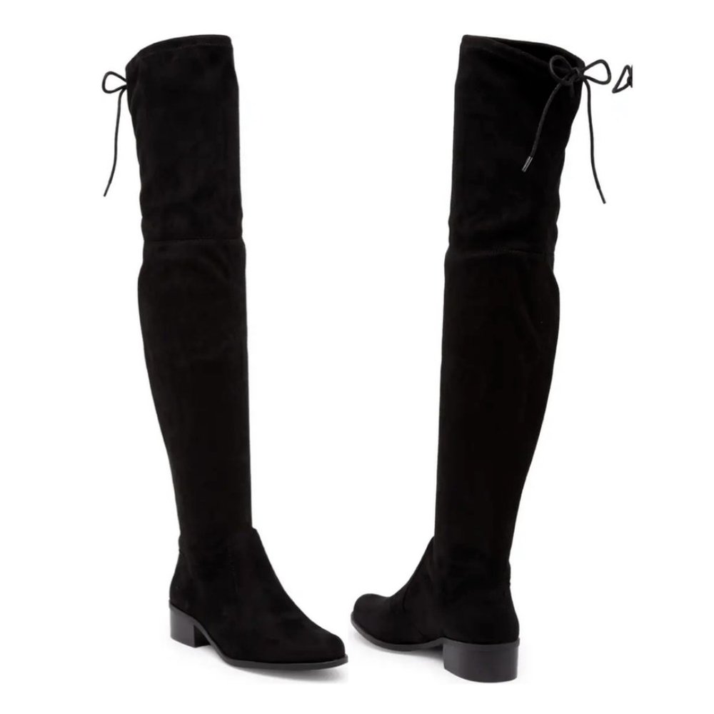 OTK Boots Charles David Gammon Microsuede Tall Black Pull-on Over the Knee NEW